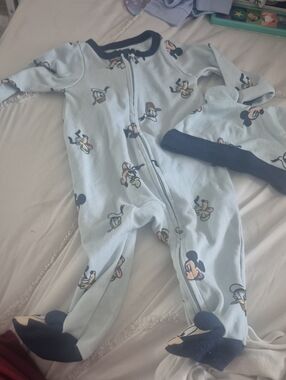 Disney Light Blue Mickey Mouse Footed One-Piece